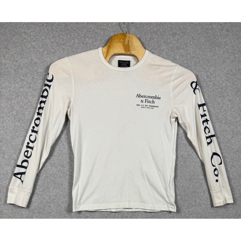 Abercrombie & Fitch Long Sleeve Shirt Mens S White Logo Graphic Tee